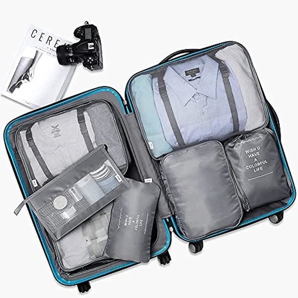 Pakkauskuutiot matkoille 7 kpl Set Taitettava matkalaukku Organizer Kevyt matkatavarasäilytyslaukku