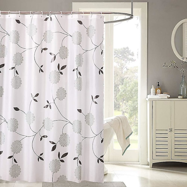 Shower Curtain, PEVA Shower Curtain Liner with 12 Hooks, Waterproof 2-in-1 Shower Curtain for Bathroom Decor 71 W x 71 H Inches, White and Black Gray