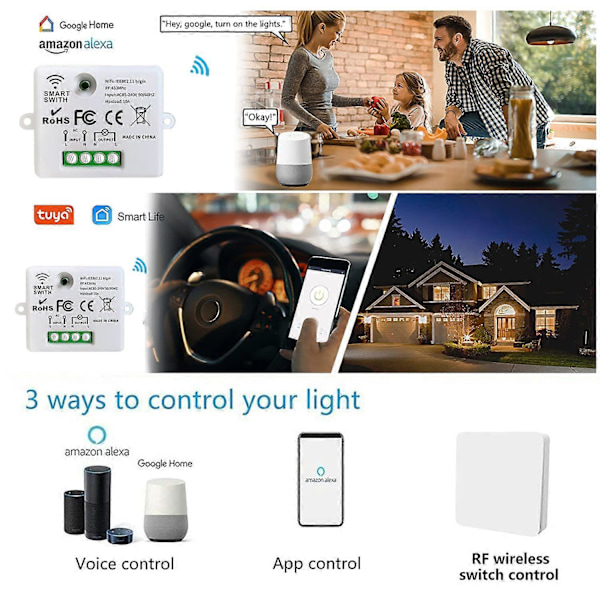 Mini Langaton WiFi-kytkin RF-kaukosäädin 2500W 10A 3 Vastaanotinta ja 1 Langaton Seinäkytkin Älykäs Ohjaus Sovelluksen Kautta