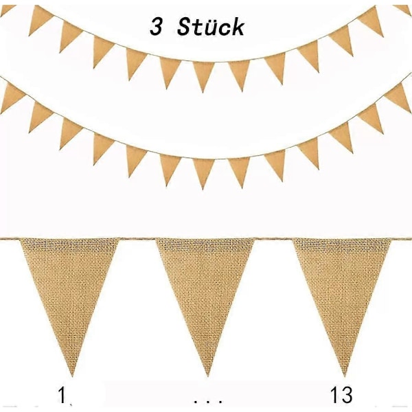 Living Value 3 kpl. Wimppeli ketju Wimppeli Garland Vintage Jute Bunting Banner 8,4M Imitoi pellavaa Hessian Garland Rustic Decoration Syntymäpäiville