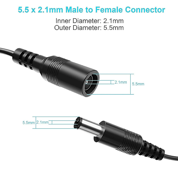 33ft (10m) 2.1x5.5mm DC 12V Virtalähteen Jatkojohto, Urospuolinen Naaraspuoliseen DC Virtajohdon Jatkojohto CCTV-Turvakameroille, Langattomille IP-Verkkokameroille