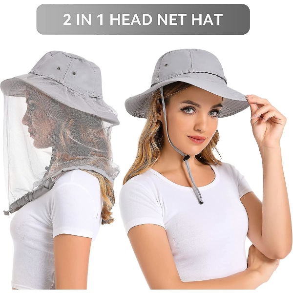 Myggnetthatt - Bug Cap Upf 50+ solbeskyttelse med skjult netting utendørs for kvinner og menn