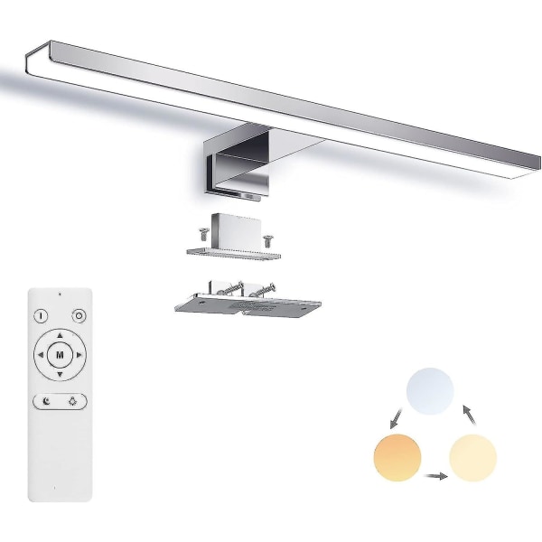 Dimbar LED-Spegellampa, Badrumsvägglampa 40 1200lm 12w Ip44, Justerbar Färg 3000k 4500k 6000k, Spegellampa Med Fjärrkontroll, Klämma På Spegel