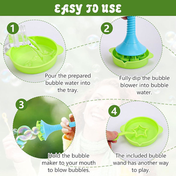 Bubbelblåsare för barn, trumpetformad bubbelstav med runda brickor bubbelmaskiner, återanvändbar bubbelmaskin set för fest, utomhus