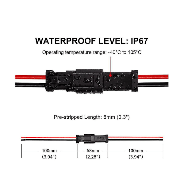 6 Par Dt 2-Pins Pigtail Kit Han & Hun Connector Adapter Stikkontakt Ledningsnet Til Led Arbejdslys