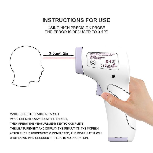 Digitalt berøringsfrit berøringsfrit infrarødt termometer Pandelasertemperaturpistol