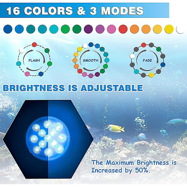 Vandfaste jacuzzi-lys, 13 LED-perler, 16 farver, undervandslys til afslapning