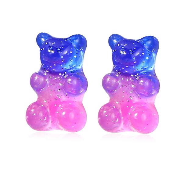 Cartoon Animal Bear Stud Earrings Rainbow Resin Earrings Japanese Color Earrings