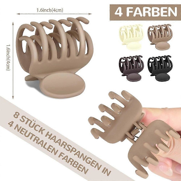 Små hårklämmor med dubbla rader tänder, matt yta för halkfritt grepp, 8 stycken, håraccessoarer