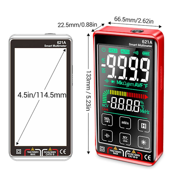 För LCD Digital Multimeter Touch Screen Smart Multimeter Tester DC/AC 10A Meter Ny