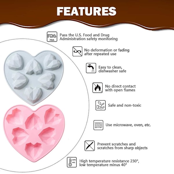3D Hjerte Silikonform Valentinsdag Chokoladeforme Diamant Hjerte Bageform
