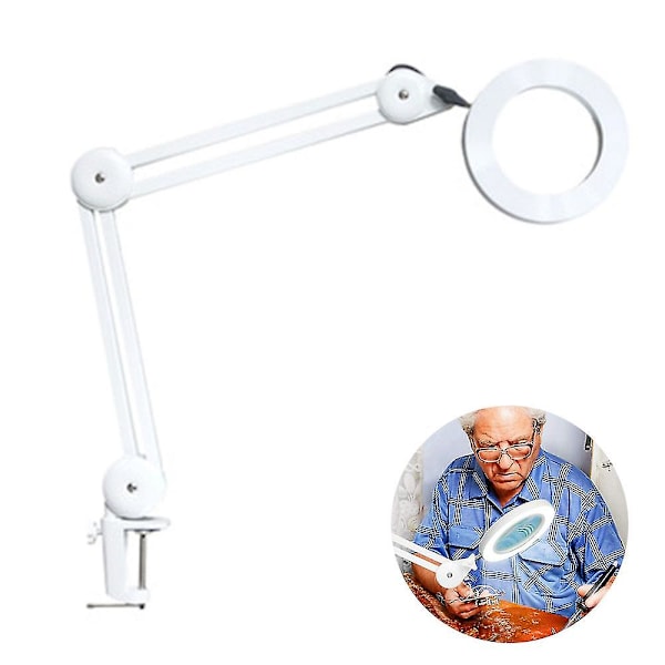 Led Magnifying Lamp, Workplace Lamp, Cosmetic Lamp, 5x Magnification High Power Work Lamp With Lens 1100 Lumens, Dimmable, Bright, With Clamp, Swivel