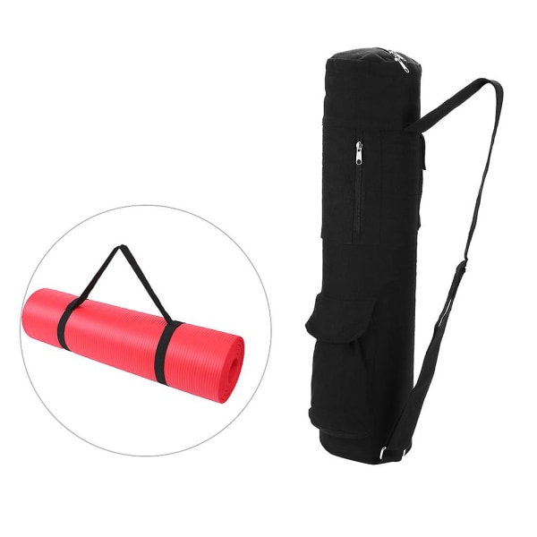 Multifunktionel sort lærred yogamåtte opbevaringstaske bærerygsæk med justerbar rem