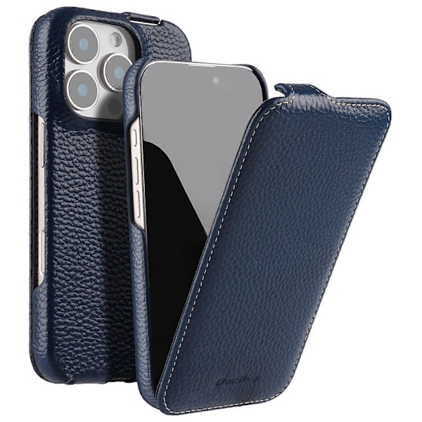 MELKCO Magnetiskt Fodral för iPhone 16 Pro Max, Vertikalt Flipp, Äkta Ko-Läder + PC Stötskydd