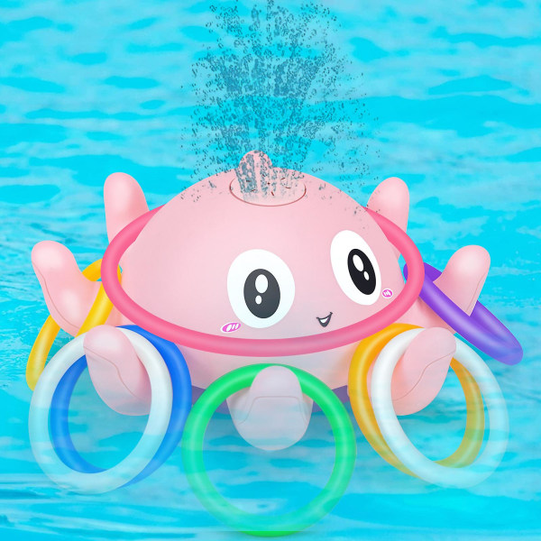 Badelegetøj til småbørn, Octopus Light Up Spray Babybadelegetøj Induktionssprinkler Vandlegetøj blæksprutte med 11 ringe