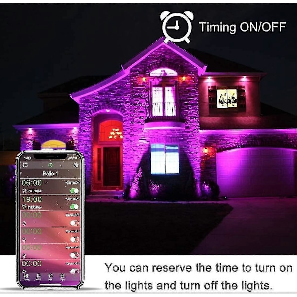 LED-projektører til udendørs brug, 15 W Bluetooth Smart App-styring, farveskiftende RGB 100 W svarende til IP66, UK 3-stik, 2-pak