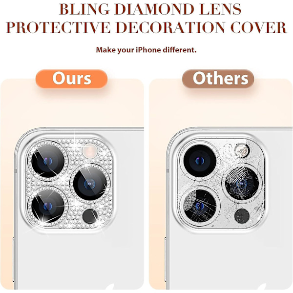 2 stk. kamerabeskytter til iPhone 14 Pro Max & iPhone 14 Pro, glitter diamant linsecover