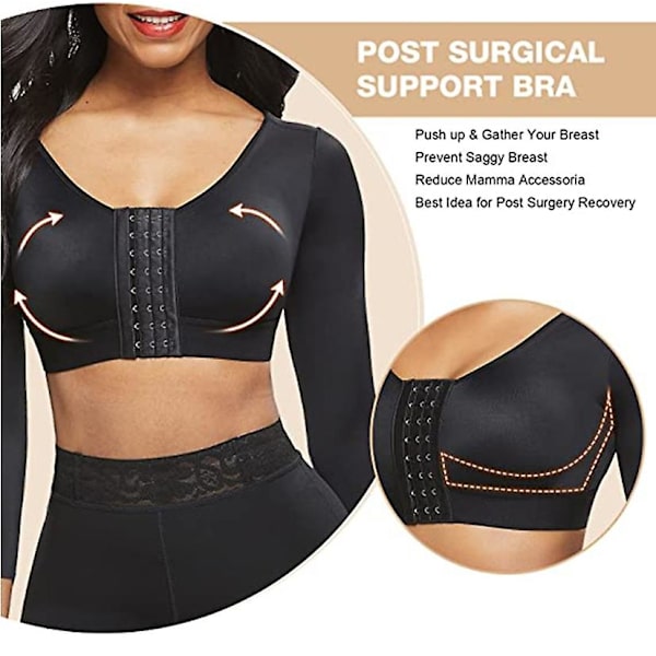 Kvinners Shapewear 3/4 Ermet Arm Shaper Front Closure Kompresjons BH Post Kirurgi Holdningskorrigerende Tank Top