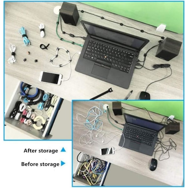 Kabelbinder, 150 stk Kabelbinder, Kabelbinder Sæt, Kabelstropper, Genanvendelige Krog-og-løkke-stropper, Kabeloprydningsorganisator (150 stykker)
