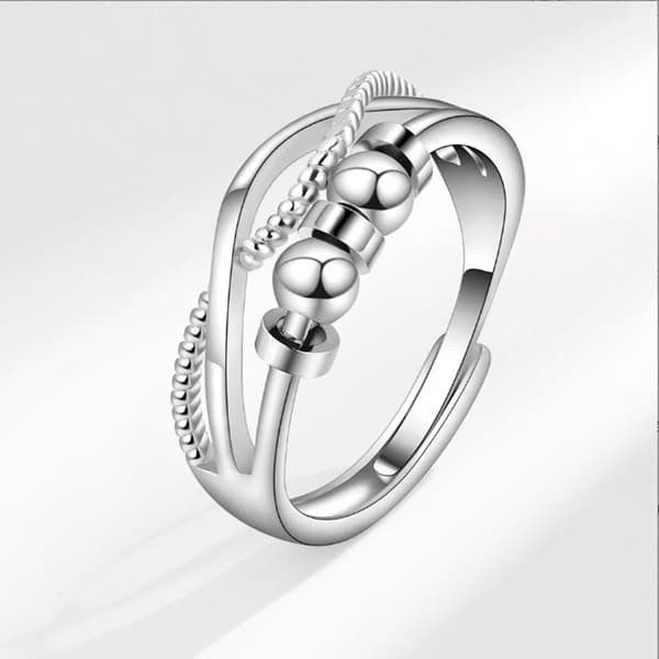 Sølv angstring, stresslindrende fidget spinner ring, perlebesat, zirkon tommelfingerring