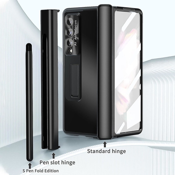 Deksel som er kompatibelt med Samsung Galaxy Z Fold 4, PC alt-inkludert deksel med stativ, hengsel og S-pennholder