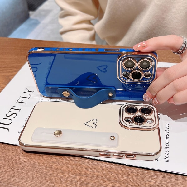 Love Heart Plating Phone Case Kompatibel Iphone 13 Pro Max/13 Pro/13 med håndledsrem Kickstand