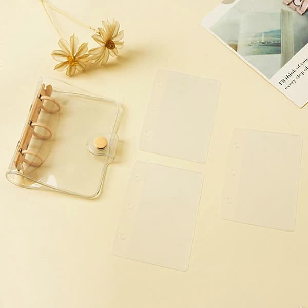 2-pack Mini Transparent 3-ring Binder Covers Folder Rund Ringpärmskydd med Knapp