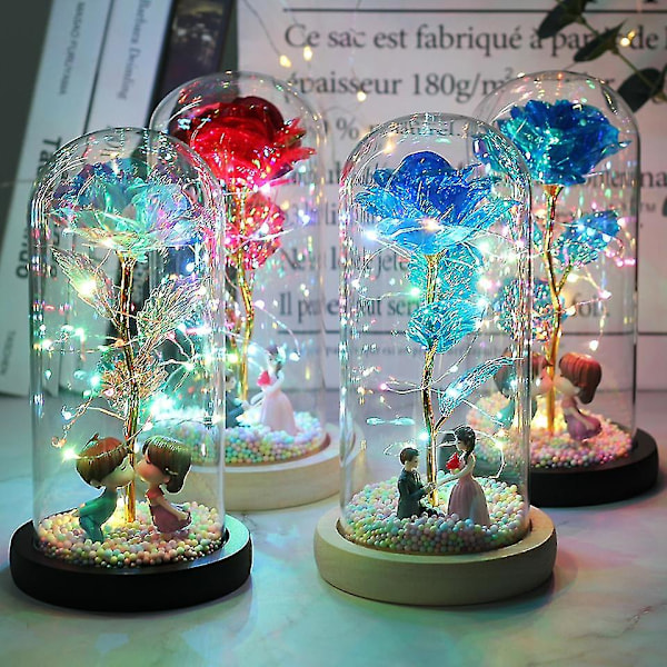 LED-fortryllet Galaxy Rose Eternal 24k gullblad blomst med fe strenglys i kuppel for jul Valentinsdag gave