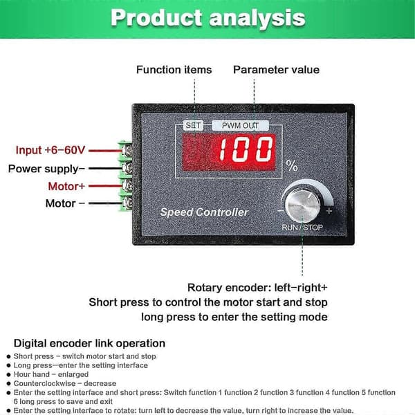 PWM DC Motorhastighetskontroller 6-60V 30A med Digitalt Display & Robust PCB - Perfekt for Ulike Maskiner