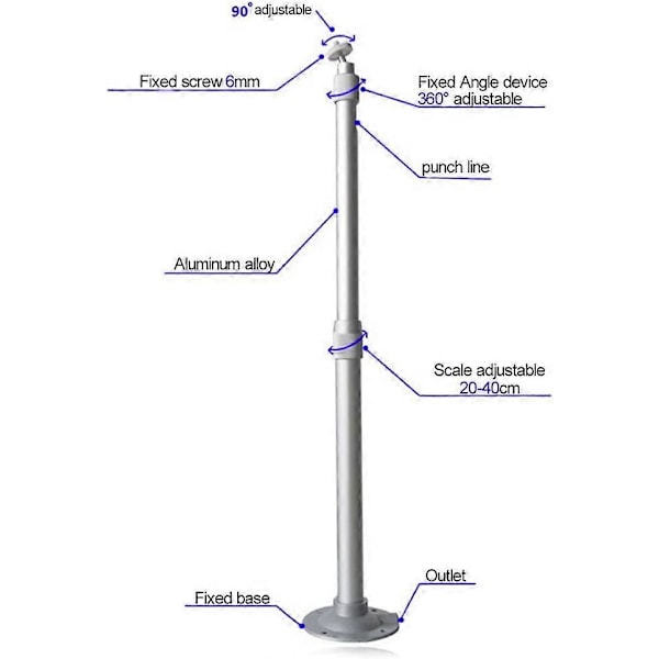 Projektorfäste för tak och vägg 20-40 cm, roterbart fäste i aluminium, A174