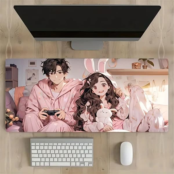 Stor musemåtte, animeret skrivebordsmåtte, computertilbehør, gamer musemåtte, spiller tastaturmåtte, par bærbar computer gummimåtte