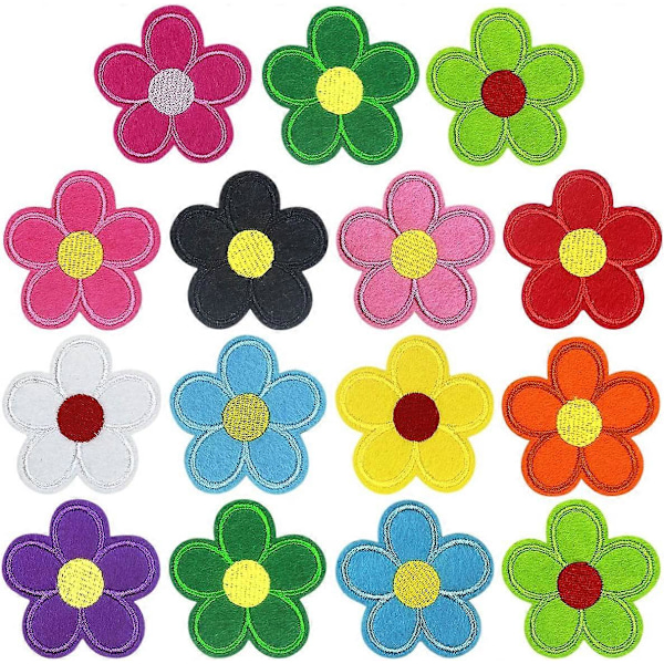 Set med 20 broderade solrosblommor, strykmärken