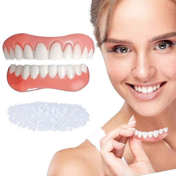 Väärennetyt hampaat, proteesihampaat ylä- ja alaleualle, suojaa hampaitasi