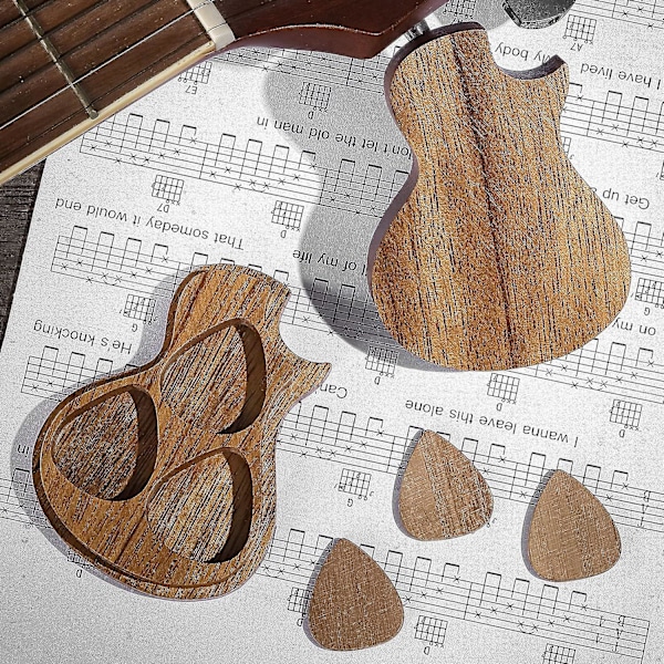 Gitarr Trä Plektrum Box Med 3 Premium Trä Plektrum, Trä Samlare Graverad Gitarr Plektrum Box Klassisk Triangel Gitarr Plektrum Gitarrist Musiker Present