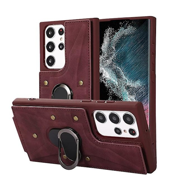 Magnetiskt plånboksfodral kompatibelt med Samsung Galaxy S23 Ultra, PU-läderfodral med ringhållare och kortplats
