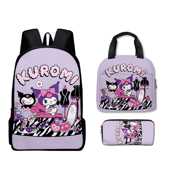 New cartoon Kuromi school bag three-piece set for primary and secondary school students