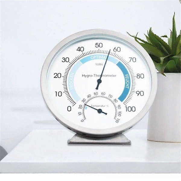 Rustfrit stål rumtermometer og hygrometer analog - Præcis måling - Ø 13cm