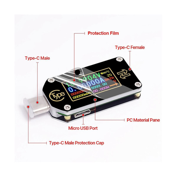 Rd Tc66 Type-C PD Trigger USB Volttimittari Ampeerimittari Jännite 2-suuntainen Virtamittari Monimittari PD Lataus B