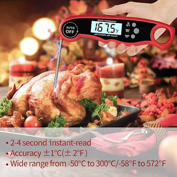 Dhrs Ugnssäker Kötttermometer Med Inbyggd Sonda, 2 I 1 Dubbel Sonda Digital Mattermometer Med Alarmfunktion För Matlagning, Grillning, Rökning Och Gr
