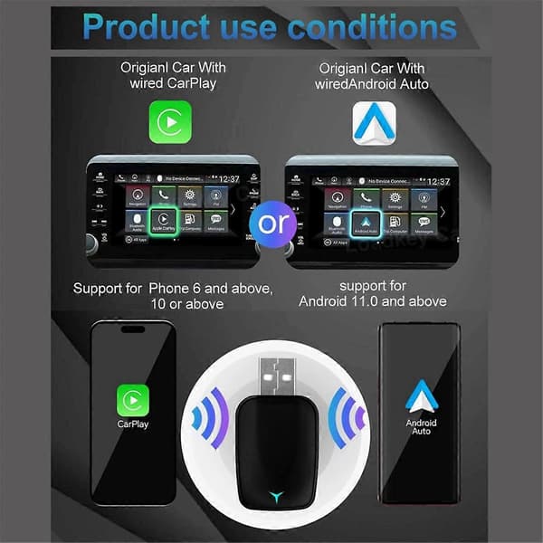 Trådløs Carplay & Android Auto-boks for bil 2i1 Kablet til trådløs Dongle Plug & Play Mini AI-boks Android AU