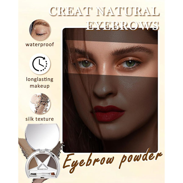 Ögonbrynspulver Makeup Kit, 3 Färger Ögonbrynspulver Långvarig Vattentät, Färgad Ögonbrynspulver Medium Mörkgrå Brun Brynfyllare