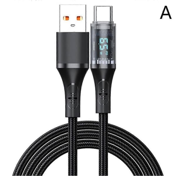 USB C til USB C-kabel 5A PD 100W hurtigopladningskabel Displayoplader LED