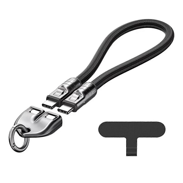2 i 1 240W Pd3.1 Datakabel Bærbar Telefon Lanyard Type C til Type C Hurtig Opladningsledning, Sort