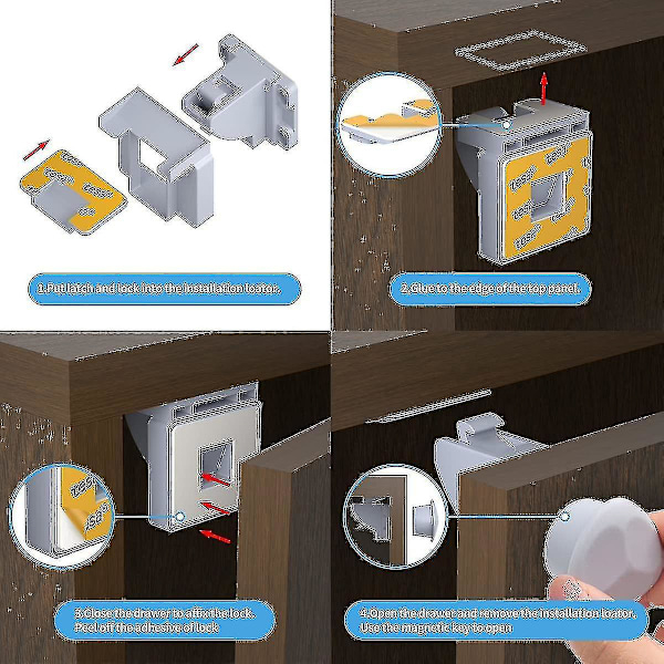 Magneettiset kaappilukot (10 lukkoa 2 avainta), Kaappilukot vauvoille, Vauvan turvallisuus ja lapsiturvallisuus , Vauvan turvallisuus kaappeihin, Sopii useimpiin kaappeihin ja 