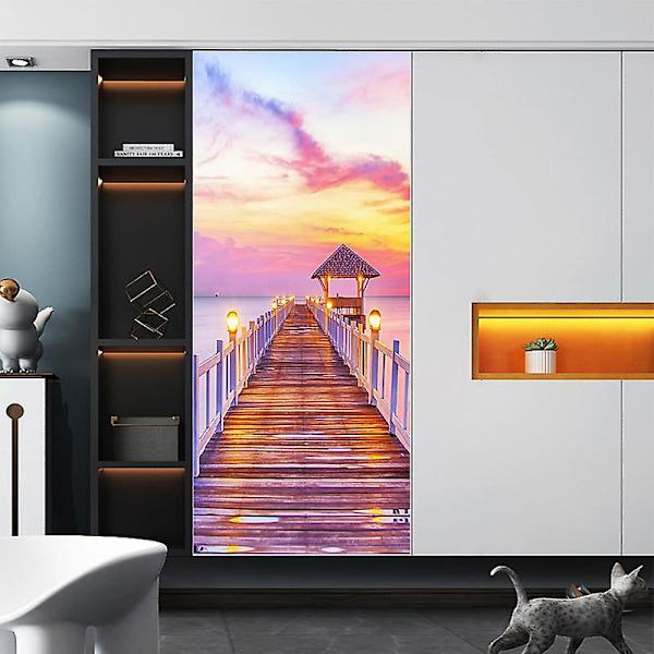 StyleN 77x200cm 3D Dørklistremerke Vinlager Fotoveggmaleri Trompe l'oeil Veggklistremerker PVC Vanntette Tapeter for Soverom Bad Kjøkken Dekorasjon D