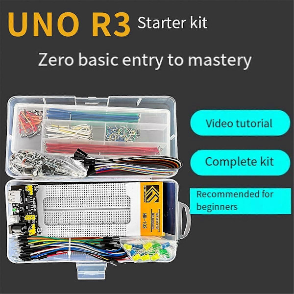 Kit för R3 DIY-projekt, R3 Elektronisk DIY-kit Elektronisk Komponentsats med Låda 830 Kopplingsplint