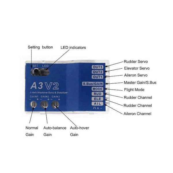 6-akset Gyro A3 V2 Flyvemaskine Flight Controller Stabilisator til RC Fly Ny js