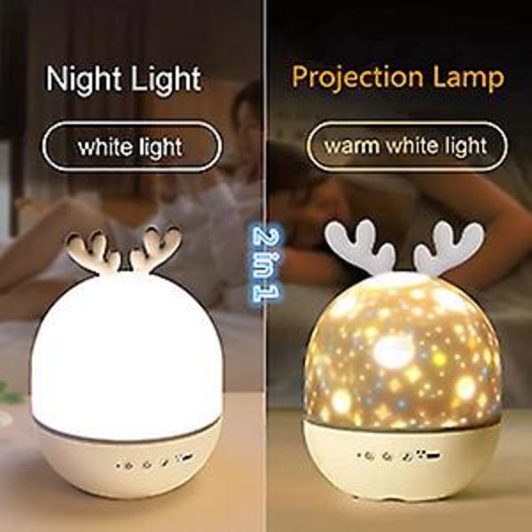 Babyprojektor nattlys med musikklys for barn 360 graders rotasjon 8 sanger 6 projeksjonsfilmer stjerneprojektorlampe