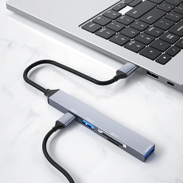 5 i 1 USB C-hubb, USB C-adapter med USB 3.0-kortläsare och dockningsstation, USB C till USB 3.0 2.0 A