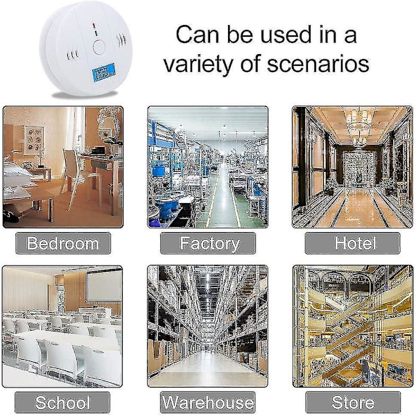 Kullosdetektor 3-pakning, CO-alarmdetektor Sensor Batteridrevet med LCD-digital skjerm F